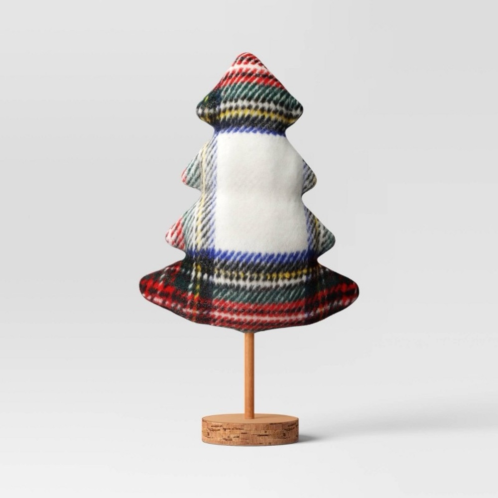 X3 Wondershop Plaid Fabric‎ Christmas Tree with Wood Base Figurine, NEW